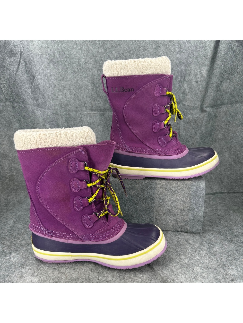 LL Bean Insulated Snow Duck PAC Boots Purple Suede Leather Youth Girl’s 3 268